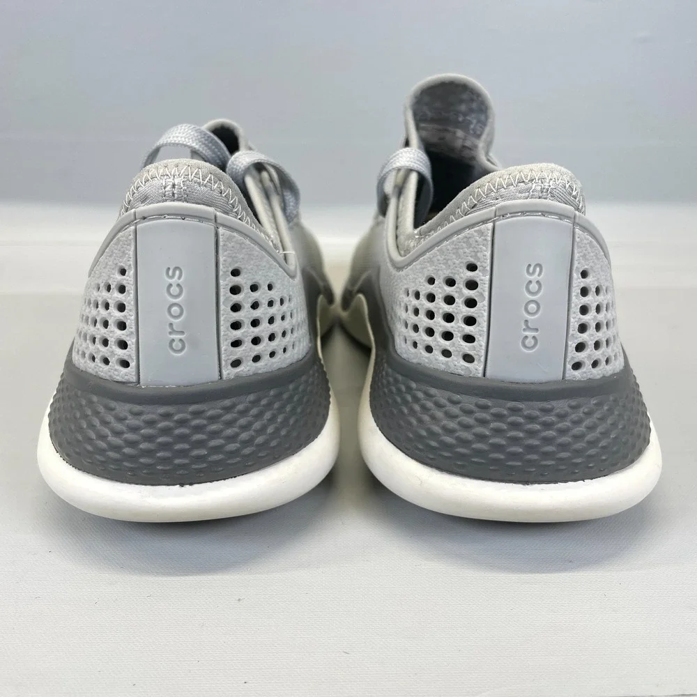 Crocs LiteRide 360 Pacer Shoes Mens Size 7 Gray Perforated Lace Up Sneakers